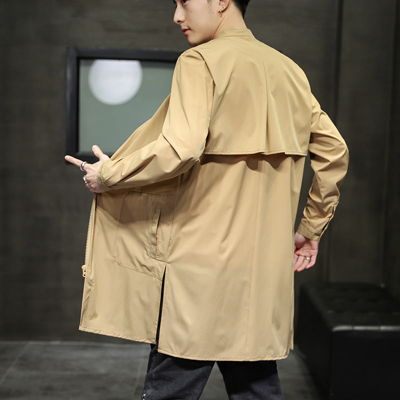 Men's Retro Casual Stand Collar Mid-Length Windbreaker
