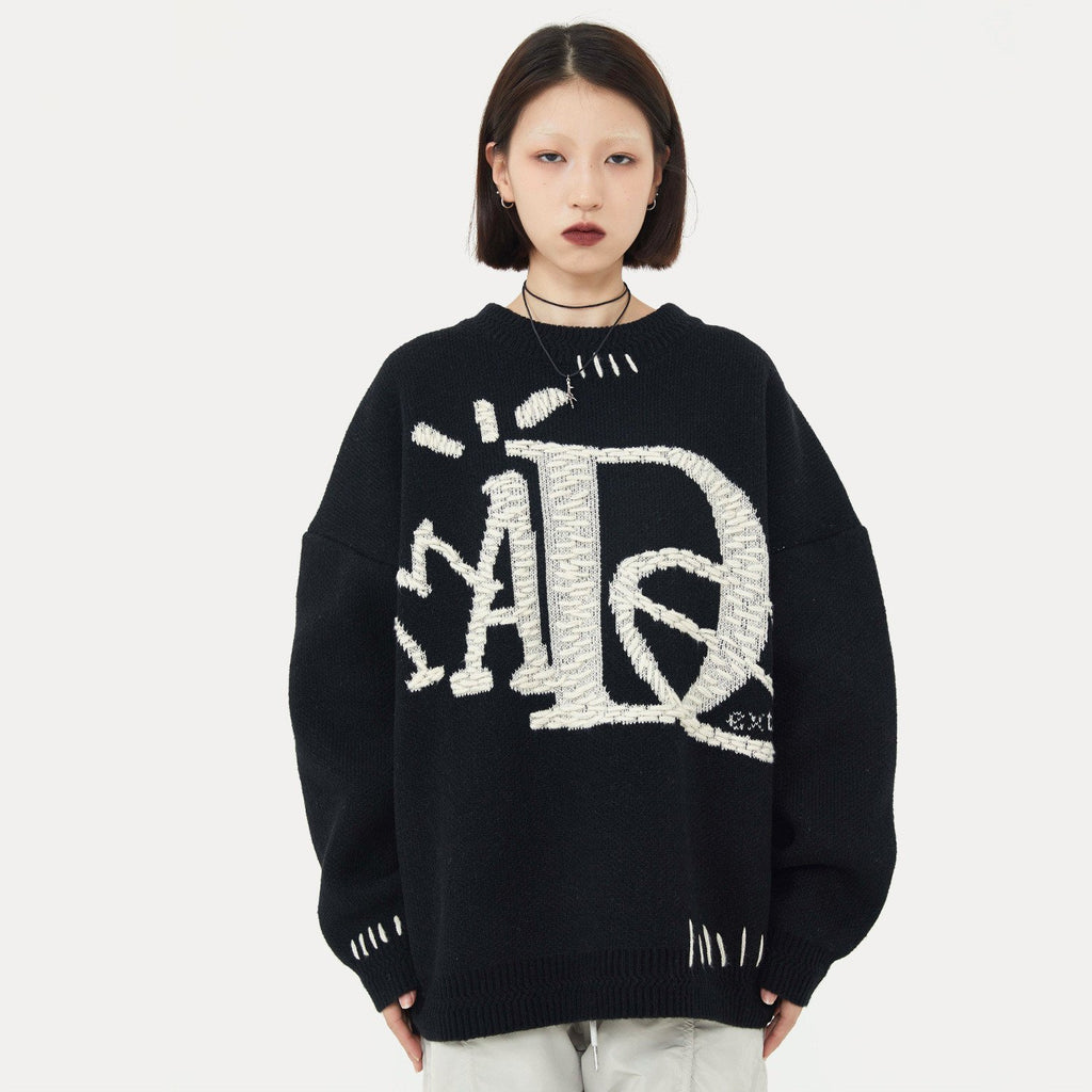 Vintage Hand Embroidered Sweater with Funny Letters