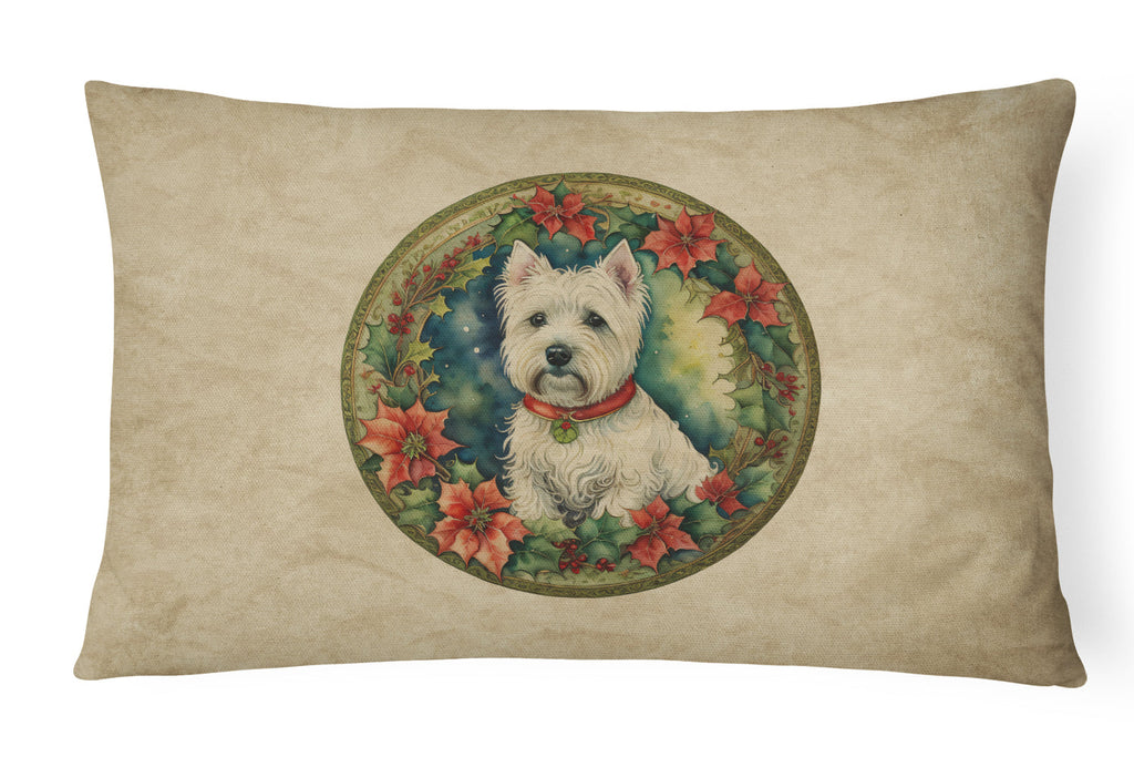 Westie Christmas Flowers Throw Pillow