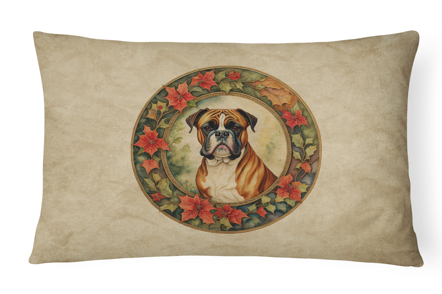 Boxer Christmas Flowers Throw Pillow