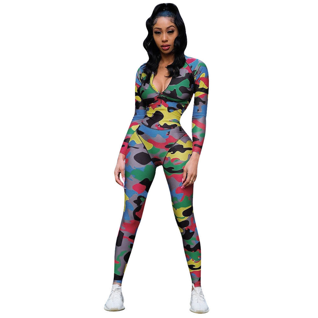 2020 Autumn Women's Camouflage Print Bodysuit