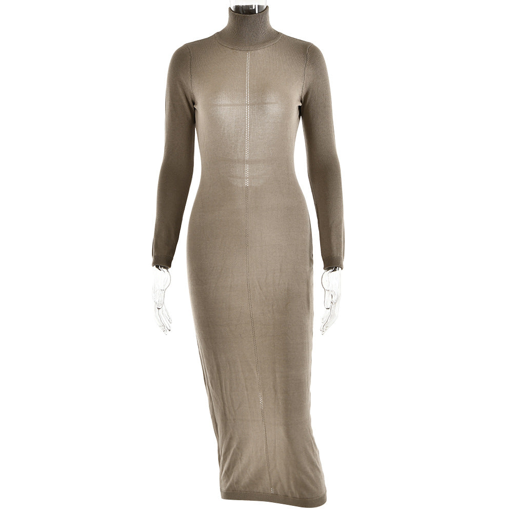 Women's Backless Knitted Half-Turtleneck Dress