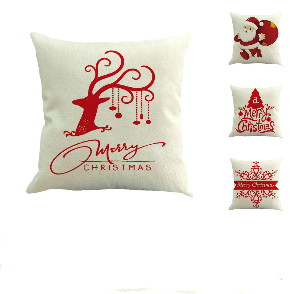Christmas Pillow Cover with Reindeer and Santa Design