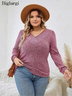 Plus Size Women's V-Neck Sweater - Fall/Winter 2023