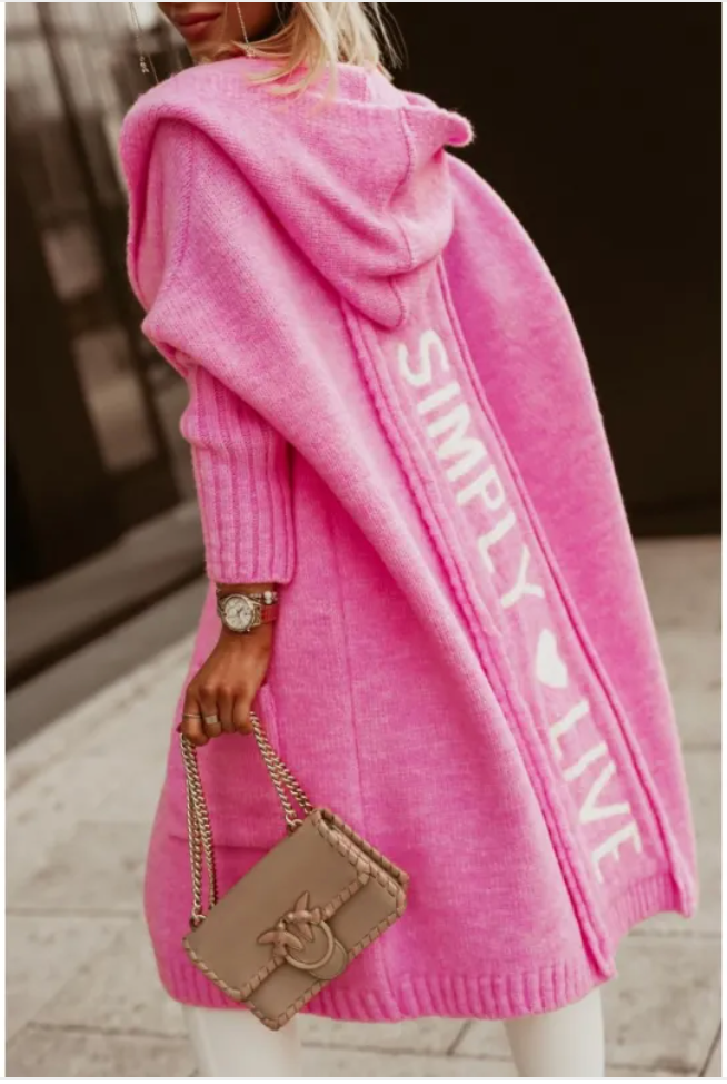 Women's Long Hooded Letter Cardigan