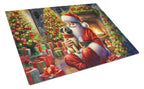Fawn Pug and Santa Claus Glass Cutting Board
