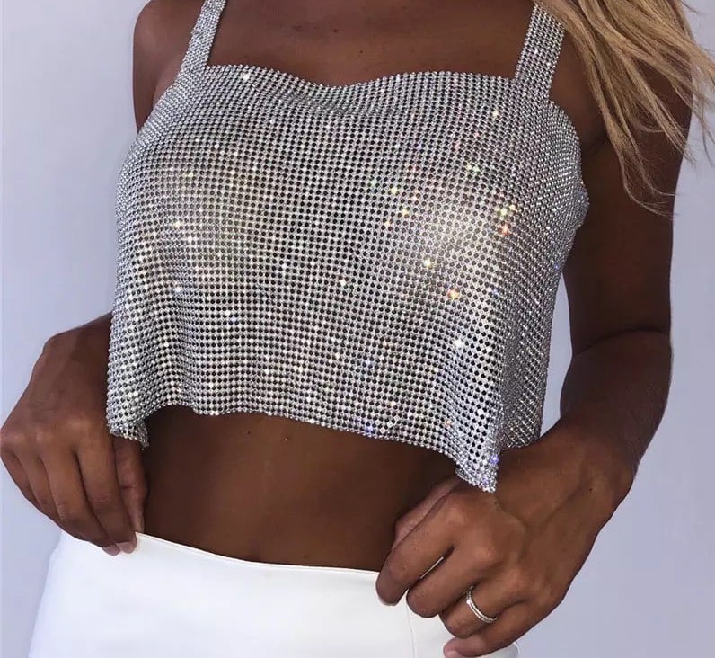 Bling Rhinestones Crop Top with Full Sequins
