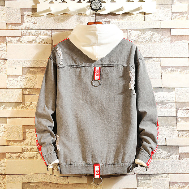 Retro Denim Jacket for Men with Letter Print Design