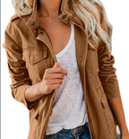 Ladies Casual Solid Color Zipper Short Jacket Top