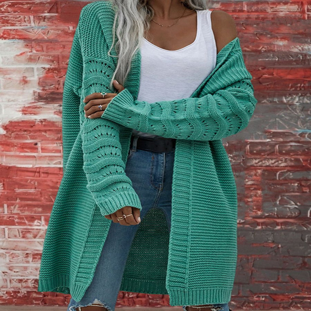 Solid Color Knitted Long Cardigan for Women