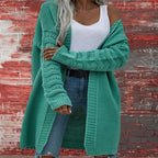 Solid Color Knitted Long Cardigan for Women