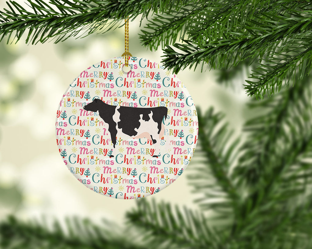Holstein Cow Christmas Ceramic Ornament