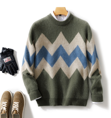 Men's Thick Wool Pullover Sweater with Round Neck | Streetwear