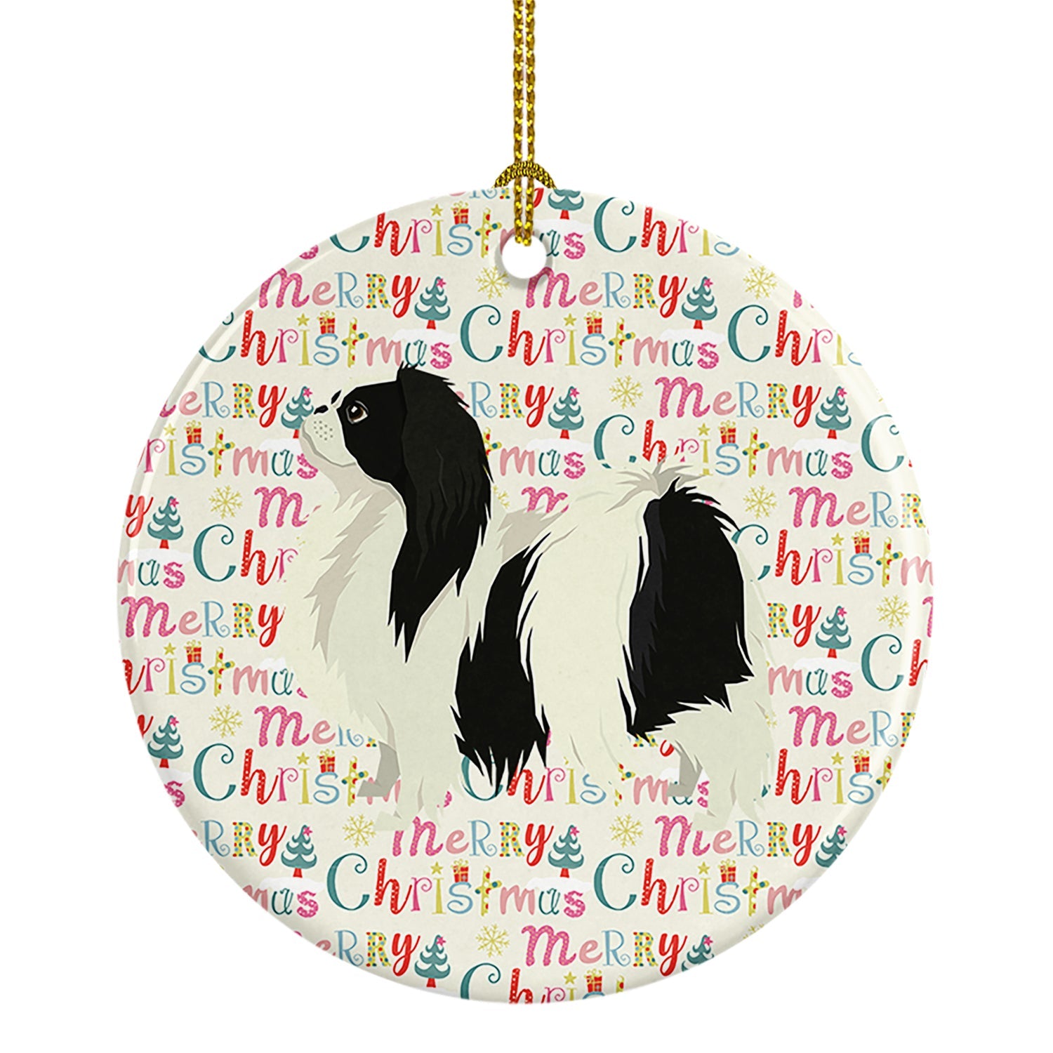 Japanese Chin Merry Christmas Ceramic Ornament