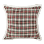 Christmas Red Plaid Pillow Case 18x18in with Rabbit Fur Trim