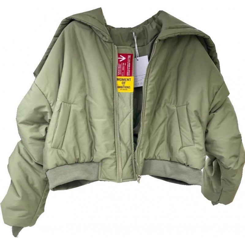 Wrinkle Zip Hooded Cotton Jacket for Comfort