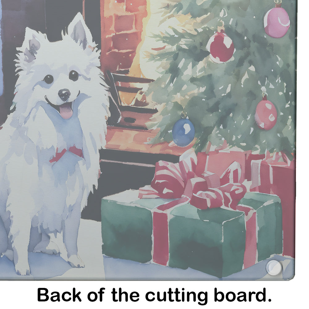Japanese Spitz Cozy Christmas Glass Cutting Board