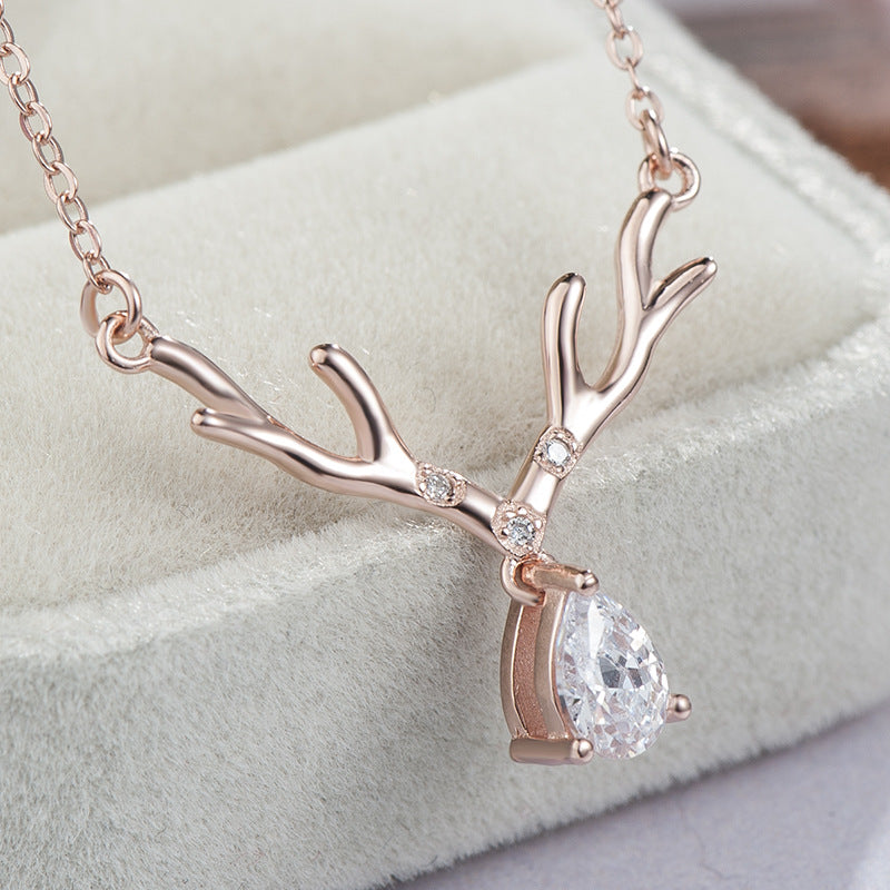 Silver Christmas Reindeer Pendant Necklace