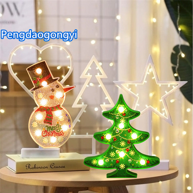 DIY 5D Diamond Painting Night Light - Christmas Tree & Snowman
