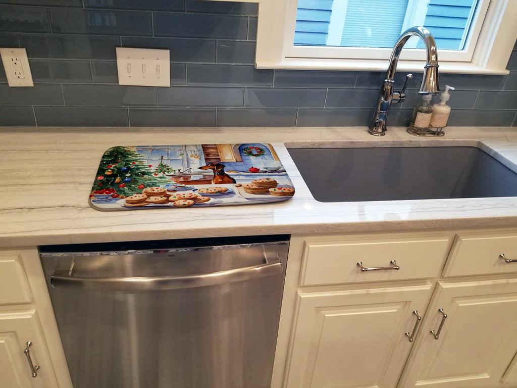 Dachshund Christmas Cookies Dish Drying Mat