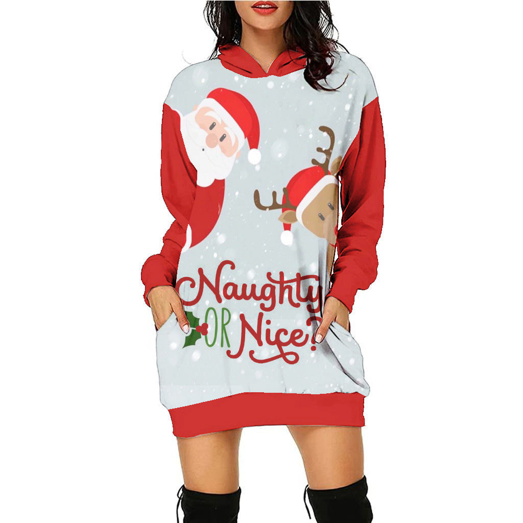 Women's Casual Printed Christmas Sweater Dress