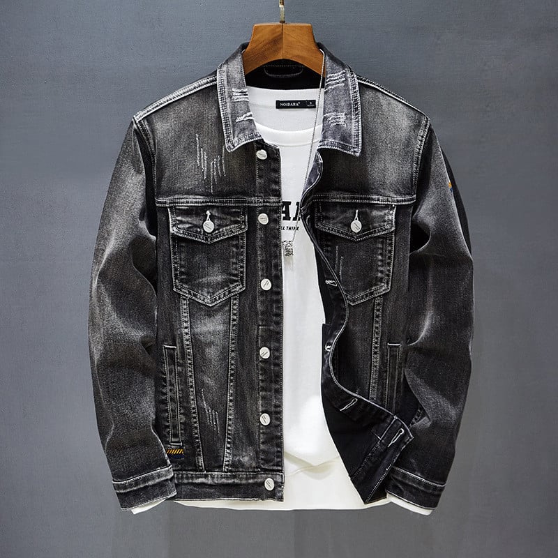 Casual Long-Sleeved Denim Jacket for Men