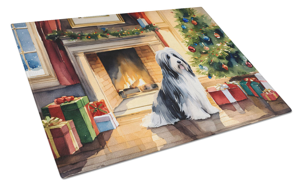 Bearded Collie Cozy Christmas Glass Cutting Board