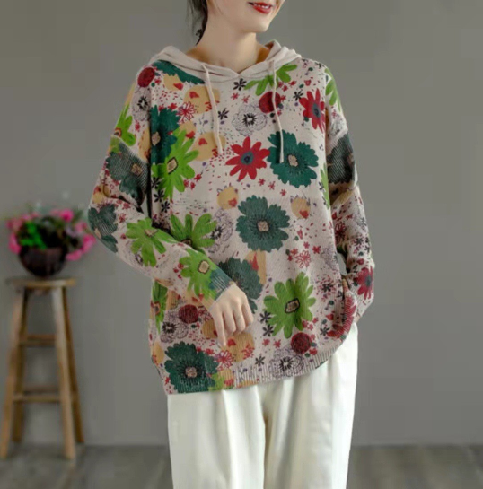 Vintage Slouchy Printed Hoodie Sweatshirt | Streetwear