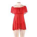 Plus Size Lace Sheer Off-Shoulder Lingerie Set