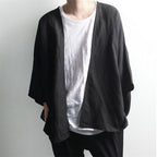 Dark Men's Linen Cropped Cardigan with Doll Sleeves