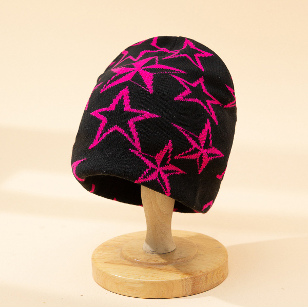 Warm Wool Knitted Five-Pointed Star Jacquard Hat | Embroidered Cap