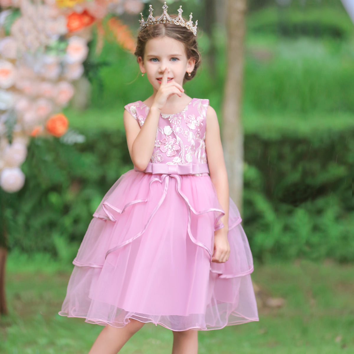 Girls Flower Embroidered Petal Skirt Christmas Dress