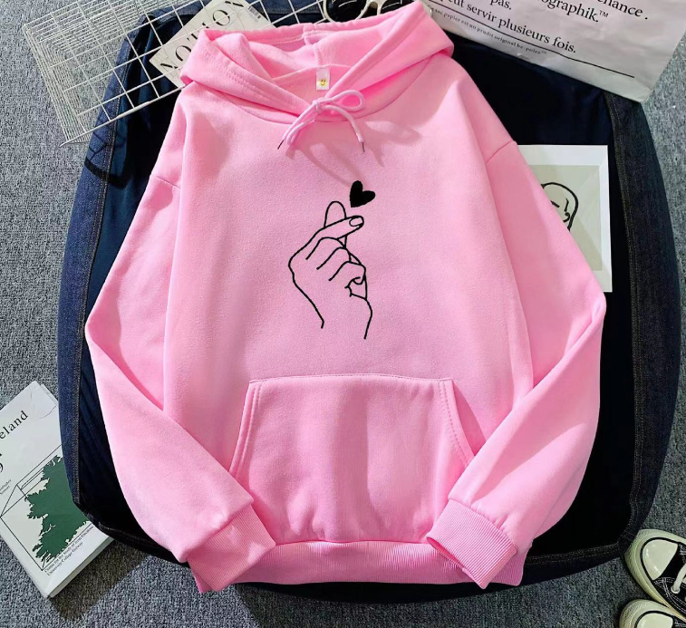Candy Color Fleece Hoodie Sweater with Heart Design | Streetwear