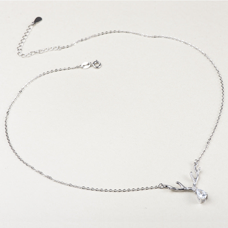 Silver Christmas Reindeer Pendant Necklace