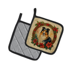 Collie Christmas Flowers Pair of Pot Holders