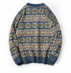 Loose Knitted Sweater with Geometric Pattern for Fall/Winter