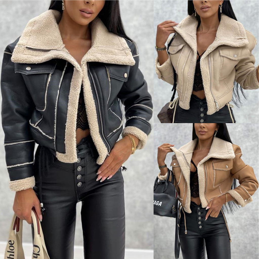 Women's Zipper Motorcycle Jacket Coat Top