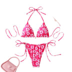 Cherry Print Triangle String Bikini Set