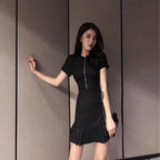 2020 Women's Stylish Black Dress with Ruffle Hem