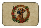 Rhodesian Ridgeback Christmas Flowers Dish Drying Mat