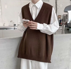 Men's V-neck Sleeveless Knit Sweater Vest for Autumn