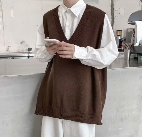 Men's V-neck Sleeveless Knit Sweater Vest for Autumn
