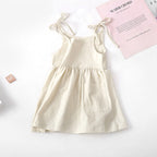 Girls Summer Solid Color Cotton Linen Sling Dress