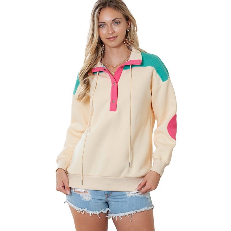 Women's Color Contrast Patchwork V-neck Pullover Sweater | Streetwear