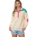 Women's Color Contrast Patchwork V-neck Pullover Sweater | Streetwear