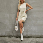 Women's Solid Color Round Neck Knit Dress with Slit