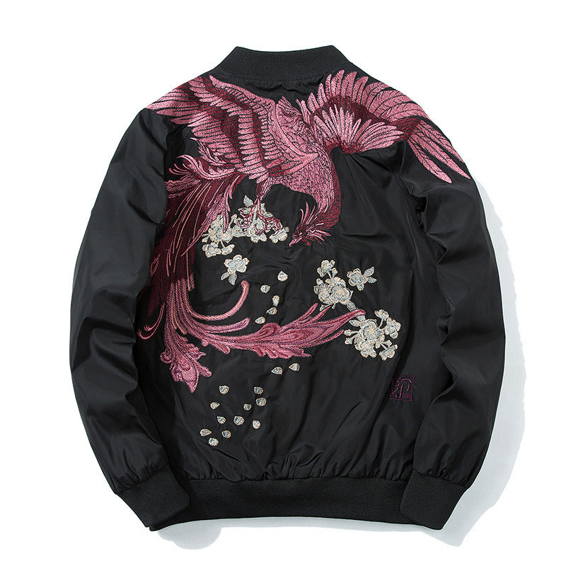 Spring Pilot Bomber Jacket with Bird Embroidery for All