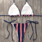Classic Striped Bikini Set with Ties and Print Design