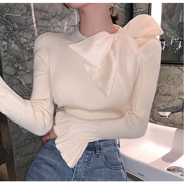 Women's Western Big Collar Bow Slim Fit Sweater