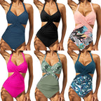 Multicolor Women's One-Piece Swimsuit with Cross Design